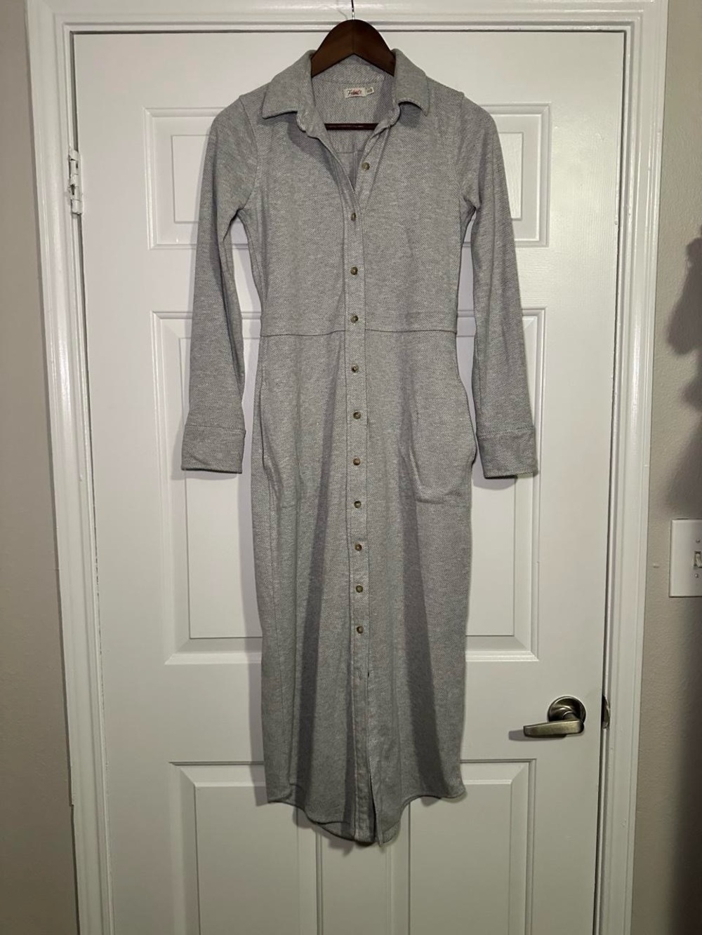 Faherty Heather Gray Button Front Long Sleeve Maxi Shirt Dress Womens XS